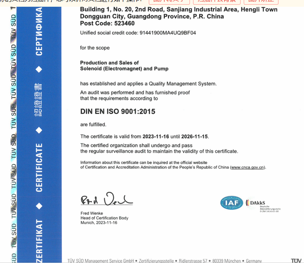 China Dongguan Dason Electric Co., Ltd zertifizierungen